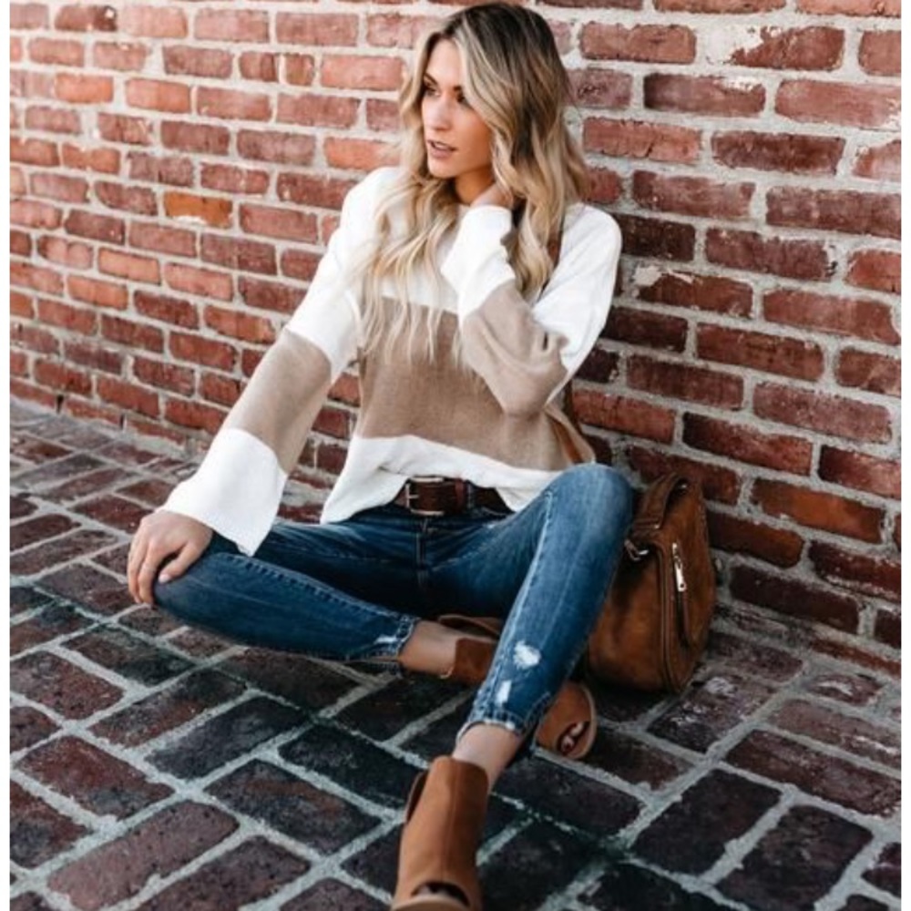 Jennifer Striped Knit Sweater - Mocha